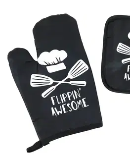 Chňapky MAKRO - Chňapka sada 2ks, rukavica a podložka, čierna AWESOME