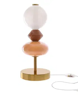 Stolové lampy FLORES lampka stołowa mosiężny+brązowy 10W LED 3000K klosz biały