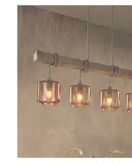 Svietidlá BRILAGI - Luster na lanku WOOD GLASS 4xE27/60W/230V borovica/sivá/dymovo béžová EG49927A+4xNSTK7399