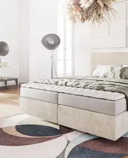 Postele Boxspring DELIFE Boxspring posteľ Dream-Well 180×200 cm manšester béžová s matracom a topperom