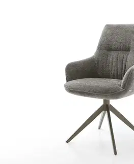 Jedálenské stoličky DELIFE Jedálenská stolička Zelia-Flex s opierkami bouclé mäkký tmavobéžová krížová podstava široká titánová farba 360° otočný kolískacia funkcia vrecková pružina