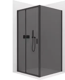 Sprchovacie kúty CERANO - Sprchovací kút Varone LINE Ľ/P - 6 mm - čierna matná, grafitové sklo - 140x90x195 - posuvný CER-8050BD7230