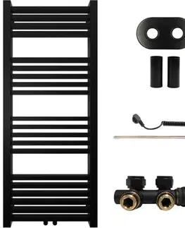 Doplnky do kúpeľne CERANO - Kúpeľňový radiátorový set Franko - kombinované vykurovanie, termo tyč - stredové pripojenie 50 mm - 300W - čierna matná - 1200x500 mm CER-663337
