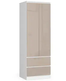 Šatníkové skrine Šatníková skriňa AJA60, biela / cappuccino lesk