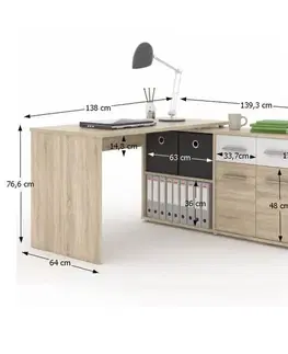 Písacie a pracovné stoly KONDELA Rafael New rohový pc stolík dub sonoma / biela