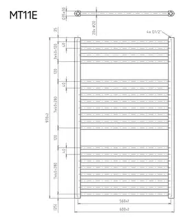 Radiátory do kúpeľne Mereo Vykurovací rebrík rovný 600x970 mm, biely, elektrický MT11E