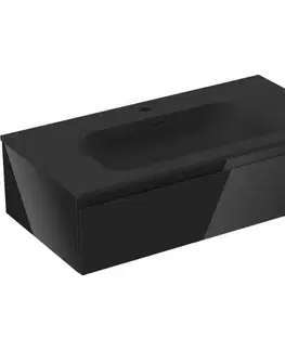 Kúpeľňový nábytok MEXEN/S - Orio kúpeľňová skrinka 90 cm s umývadlom Vela, 1 šuplík, čierna lesk/čierna mat 91A10-09023-1-BF70-W23M71