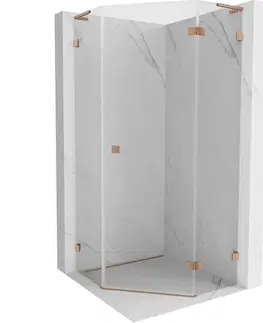 Sprchovacie kúty MEXEN/S - Lunar L sprchový kút päťboký krídlový pravá 100x100, transparent, meď kartáčovaná 831L-100P-100L-65-00-P
