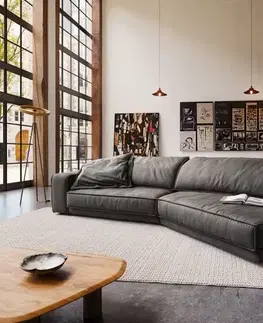 Veľké pohovky DELIFE Veľká pohovka Snoosh 400x150 cm mikrovlákno čierna vintage ležadlo pravá