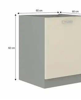 Kuchynské dolné skrinky KONDELA Prado 60 D 1F BB kuchynská skrinka krémový vysoký lesk / sivá