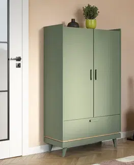 Komody a skrinky KENDY bielizník 2D1S, tlmená zelená/dub