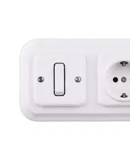 Predlžovacie káble Elhard - Keramický retro jednopólový vypínač č. 1 a zásuvka SCHUKO 230V s rámčekom biela EF0016+EF0001+EF0014