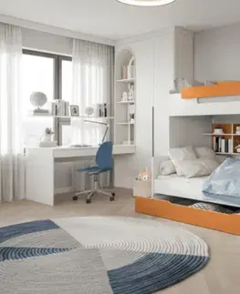 Postele ArtBed Detská poschodová posteľ s roštom HARRY | biela/oranžová 120 x 200 cm