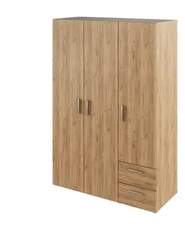 Šatníkové skrine KONDELA Adeli trojdverová šatníková skriňa so zásuvkami dub craft zlatý