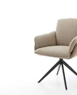 Jedálenské stoličky DELIFE Otočná jedálenská stolička Luan-Flex s opierkami zmiešané materiály tmavobéžová krížová podstava široká čierna otočná o 360° s hojdacou funkciou