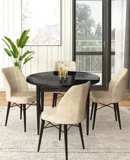 Jedálenské sety Dining Table & Chairs Set (5 Pieces) Rox - Black Marble, Cream