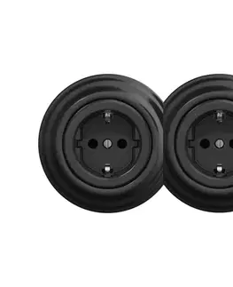 Predlžovacie káble lap - Dvojitá retro domová zásuvka s rámikom SCHUKO 230 V čierna 2xKA0017+2xKA0107