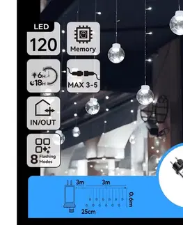LED osvetlenie  B.V.  - LED vonkajší vianočný reťaz 120xLED/6W/230V/8 funkcií 3x0,6m IP44 studená biela+DO B10303S72