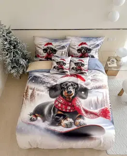 Obliečky 3 dielne Vianočné Flanelové obliečky 3D polycotton Winter Dogs 200x140cm+90x70cm TiaHome