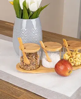 Misky a misy 4home Sada sklenených dóz s podnosom a lyžičkami Bamboo, 310 ml