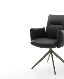 Jedálenské stoličky DELIFE Otočná jedálenská stolička Jova-Flex s opierkami pravá koža čierna kovová podstava široká titánová farba 360° otočná kolískacia funkcia vrecková pružina