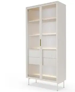 Vitríny a regály do obývačky Vitrína Lumi Vysoká A 91 2d2s + Led Kašmír