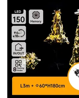 Vianočné dekorácie  B.V.  - LED vonkajší vianočný stromček 150 LED/230 V, 1,8 m, IP44, biela/zlatá, teplá biela B10303ABAR