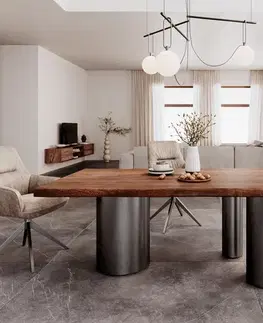 Jedálenské stoly DELIFE Jedálenský stôl Edge 200x100 XL akácia hnedá Troa nerezová oceľ grafit Live-Edge