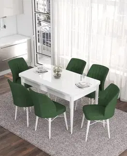 Jedálenské sety Extendable Dining Table & Chairs Set (7 Pieces) Eva - White, Khaki