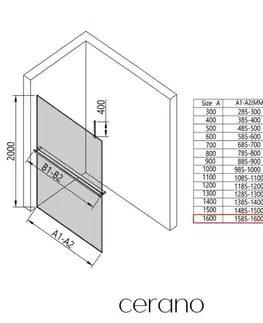 Sprchové dvere CERANO - Sprchová zástena Walk-in Onyx Top Cube Ľ/P - 8 mm - hranatá vzpera + polička/držiak na uteráky - čierna matná, bronzové sklo - 160x200 CER-690178