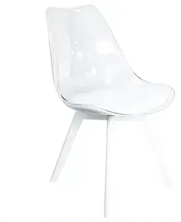 Stoličky do obývačky Stolička Camila transparentná/biele sedadlo/biele nohy