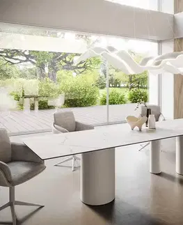 Jedálenské stoly DELIFE Jedálenský stôl Edge 300x100 keramika Laminam®Statuarietto biela Troa kov biela