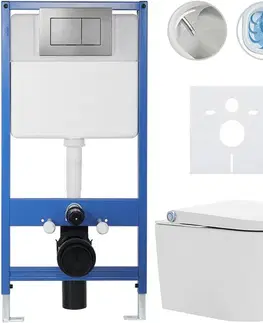 Záchody CERANO - Kompletní WC set Profi/Cronus Standard - bílá lesklá - WC tlačítko Classic/Tmavě šedá - předstěnová instalace - 59,3x38,4  CER-076027