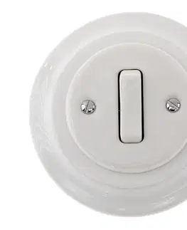 Predlžovacie káble Bohemia-Design - Retro jednoduchý porcelánový zvonkový vypínač s rámčekom, biely 12357551