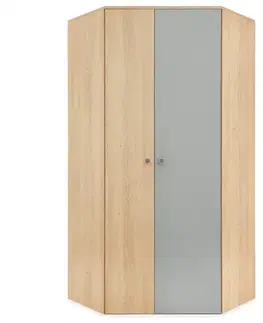 Šatníkové skrine Rohová skriňa Pixel 1D PX2 sušienkový dub / biely lux / sivý