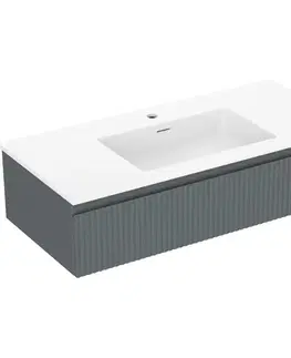 Kúpeľňový nábytok MEXEN/S - Rivel kúpeľňová skrinka 100 cm s umývadlom Otis, 1 šuplík, reliéf, grafit mat/biela mat 91A20-10023-1-BF66-W18M01