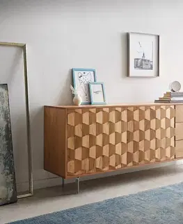 Komody DELIFE Komoda Fevo 175 cm akácia prírodná 2 dvierka 3 zásuvky podstava v tvare L