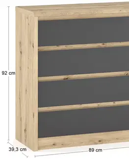 Komody NABBI Daicos CH-4DRWS zásuvková komoda dub artisan / sivá