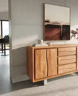 Komody DELIFE Komoda Live-Edge 170 cm akácia prírodná 3 zásuvky 4 dvierka