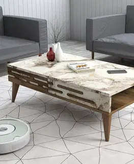 Konferenčné stolíky Konferenčný stolík Valensiya - Walnut, White, Marble