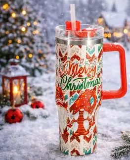 Termosky a termohrnčeky Vianočný termohrnček Merry Christmas 1,2 l, červená