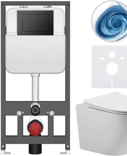Záchody CERANO - Kompletný WC set Basic/Cesso - biela matná - WC tlačidlo Maxio/Čierna - závesné - predstenová inštalácia - 49x36 CER-8050BD86173