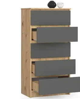 Komody a skrinky Moderná vysoká komoda YVETTE60, dub Artisan / grafit