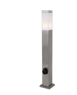 Zahradne stlpove lampy Vonkajšia lampa oceľ 80 cm so zásuvkou IP44 - Malios