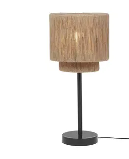 Stolné lampy Japandi stolná lampa čierna s hnedým lanom - Smilla