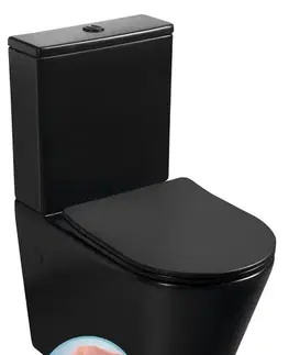 Záchody SAPHO - PACO RIMLESS WC kombi, spodný/zadný odpad, čierna mat PC1012WRB