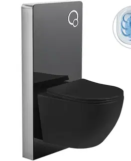 Záchody CERANO - Kompletný WC set Modul/Cesso - čierna lesklá - integrované WC tlačidlo - pneumatický modul - 49x36 CER-979855
