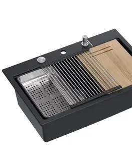 Kuchynské drezy Quadron Quadron - Granitový drez MARC 110 WORKSTATION Black Zlaty HQM7650U7_PVDG1