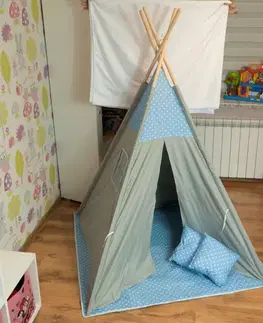 Doplnky do detskej izby Detské TÝPI šedá/modré hviezdy