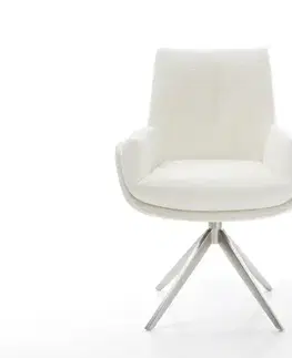 Jedálenské stoličky DELIFE Jedálenská stolička Clea-Flex bouclé mäkký béžová krížová podstava široká nerezová oceľ 360° otočný hojdacia funkcia